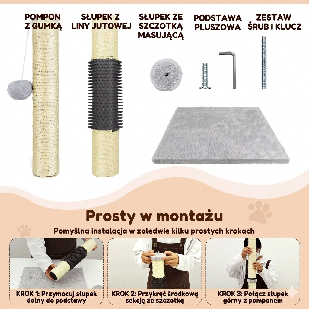 Drapak dla Kota 80 cm – Drzewko dla Kota z Sizalem, Platformą i Zabawkami