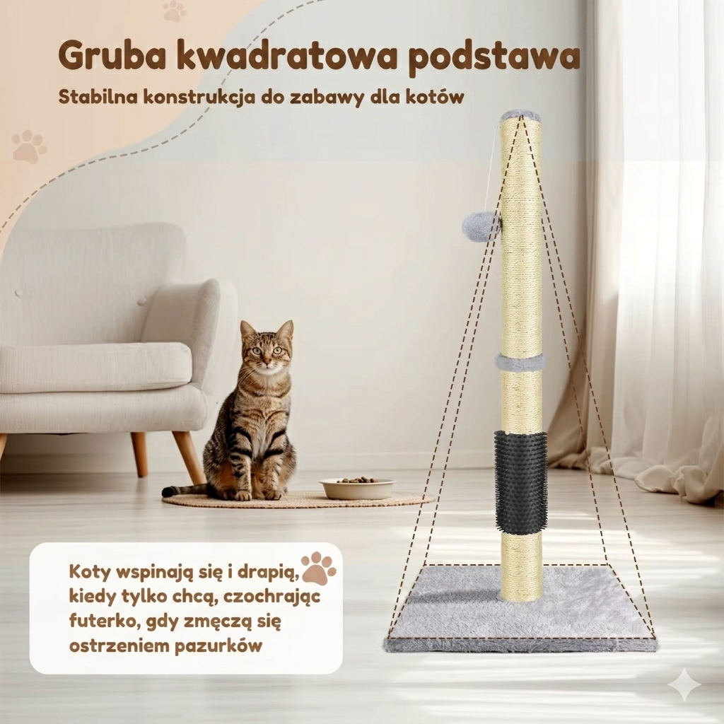 Drapak dla Kota 80 cm – Drzewko dla Kota z Sizalem, Platformą i Zabawkami