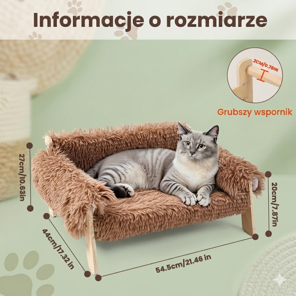 Legowisko dla Kota Premium – Podwyższona Sofa z Drewnianymi Nóżkami