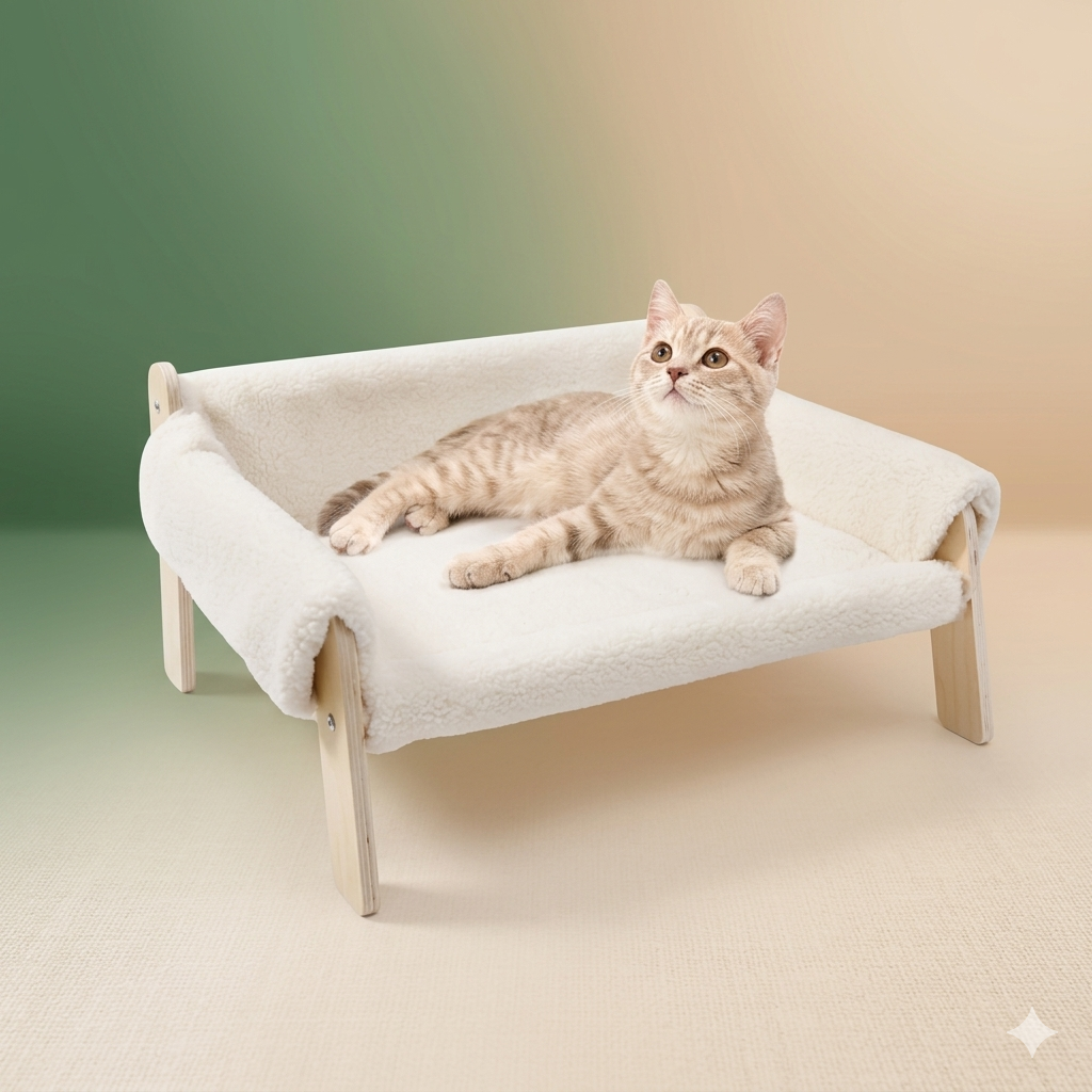 Legowisko dla Kota Premium – Podwyższona Sofa z Drewnianymi Nóżkami