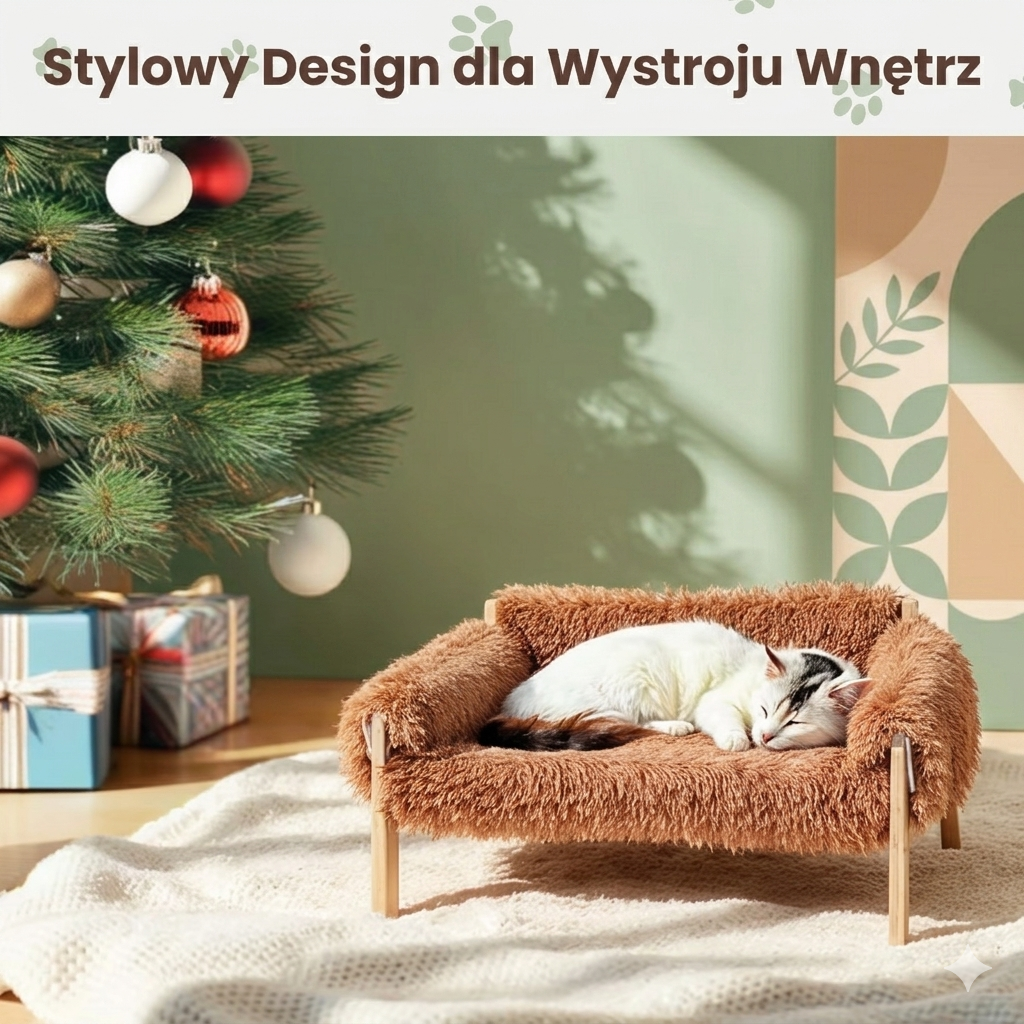 Legowisko dla Kota Premium – Podwyższona Sofa z Drewnianymi Nóżkami