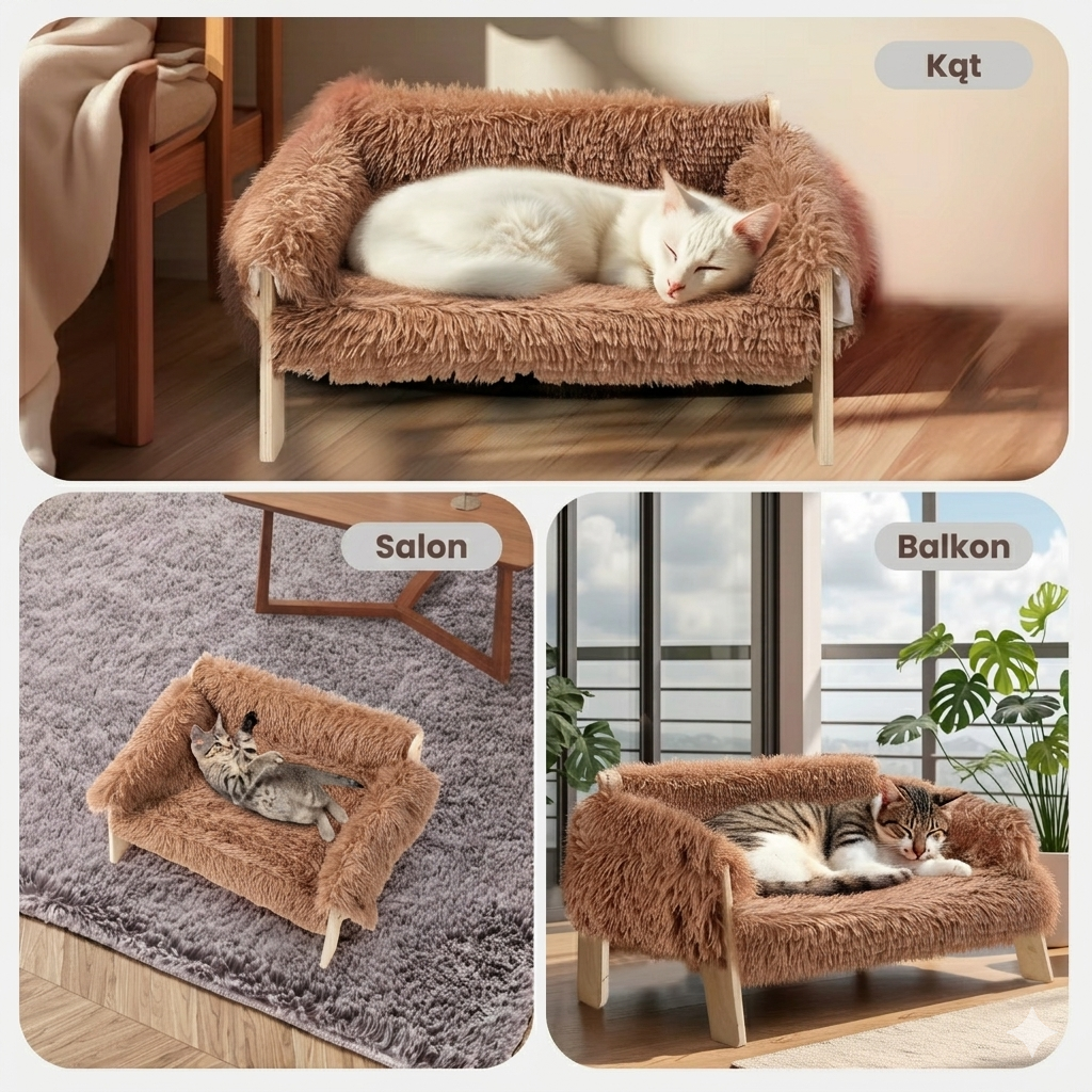 Legowisko dla Kota Premium – Podwyższona Sofa z Drewnianymi Nóżkami