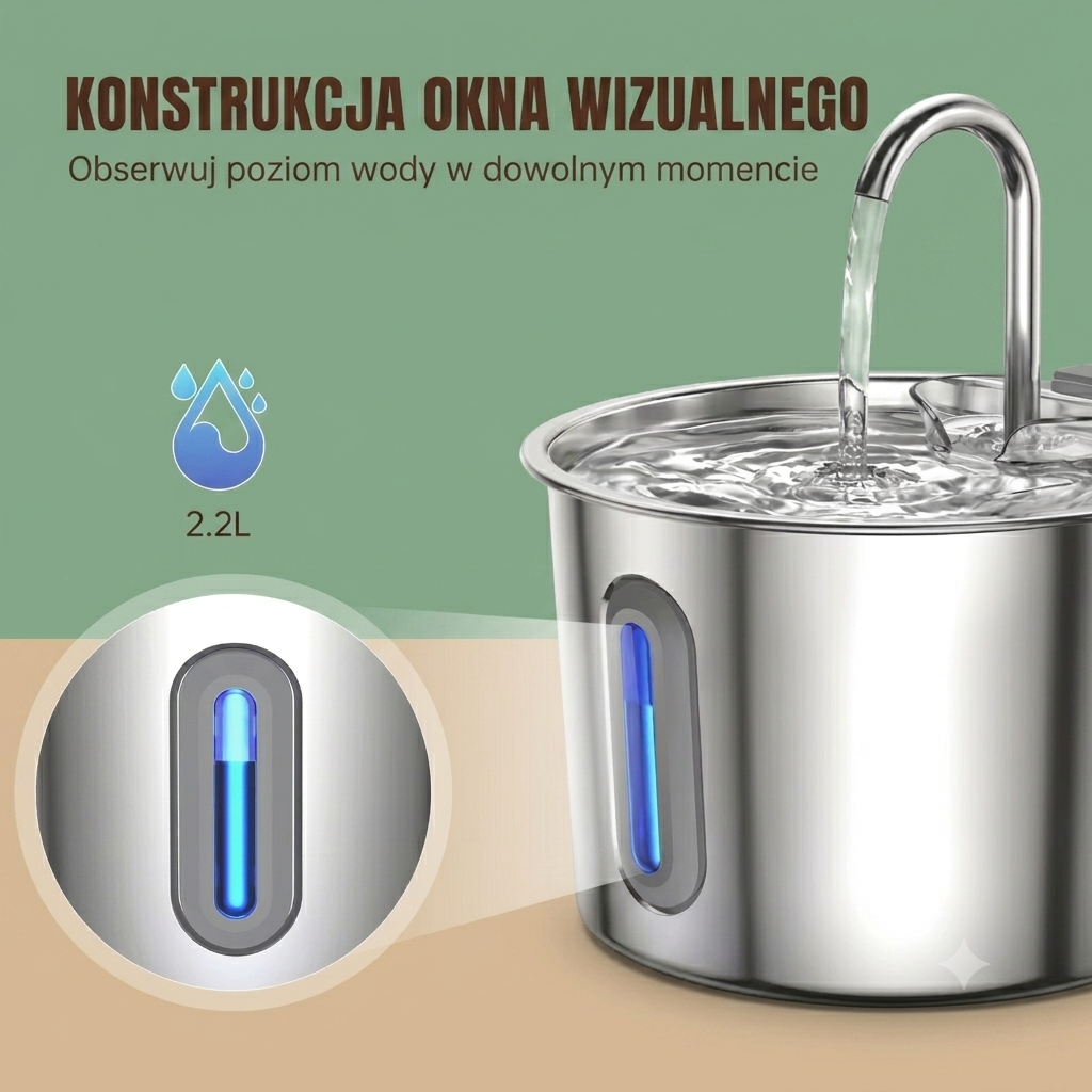 Fontanna dla Kota i Psa 2,2L – Automatyczne Poidło z Potrójną Filtracją i LED