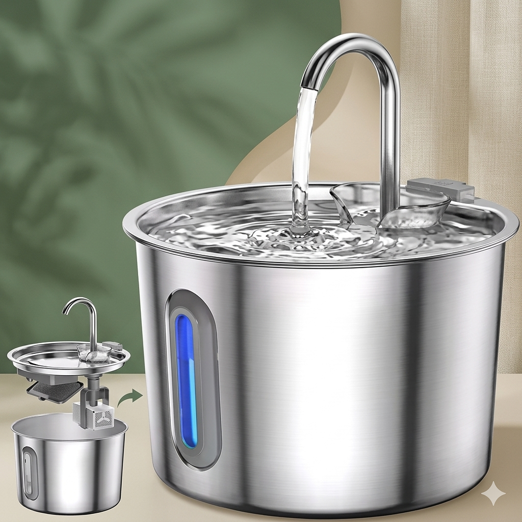 Fontanna dla Kota i Psa 2,2L – Automatyczne Poidło z Potrójną Filtracją i LED