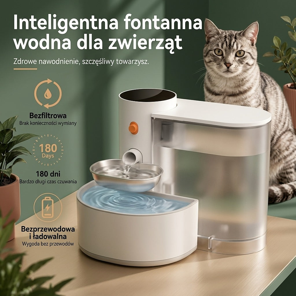 Bezprzewodowa Fontanna dla Kota 3L – Akumulatorowe Poidło USB Ultra Ciche