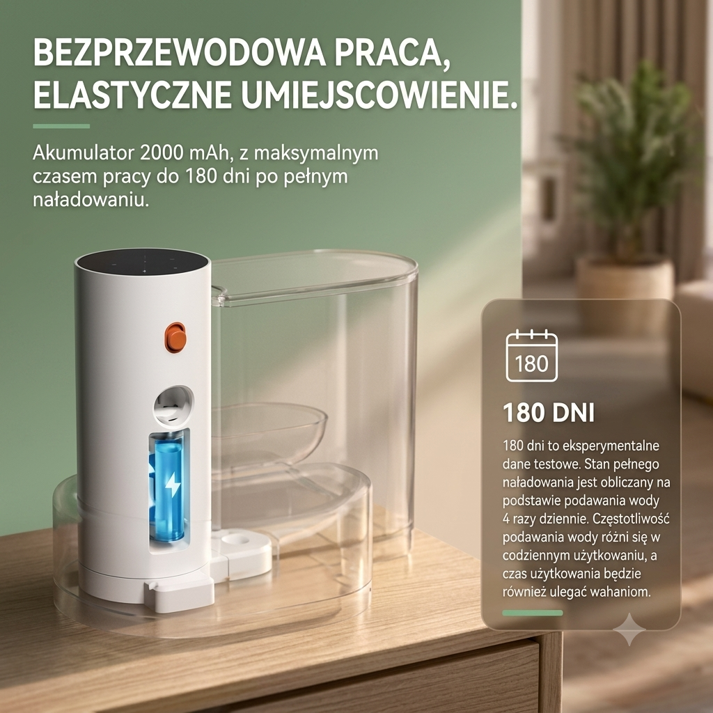 Bezprzewodowa Fontanna dla Kota 3L – Akumulatorowe Poidło USB Ultra Ciche