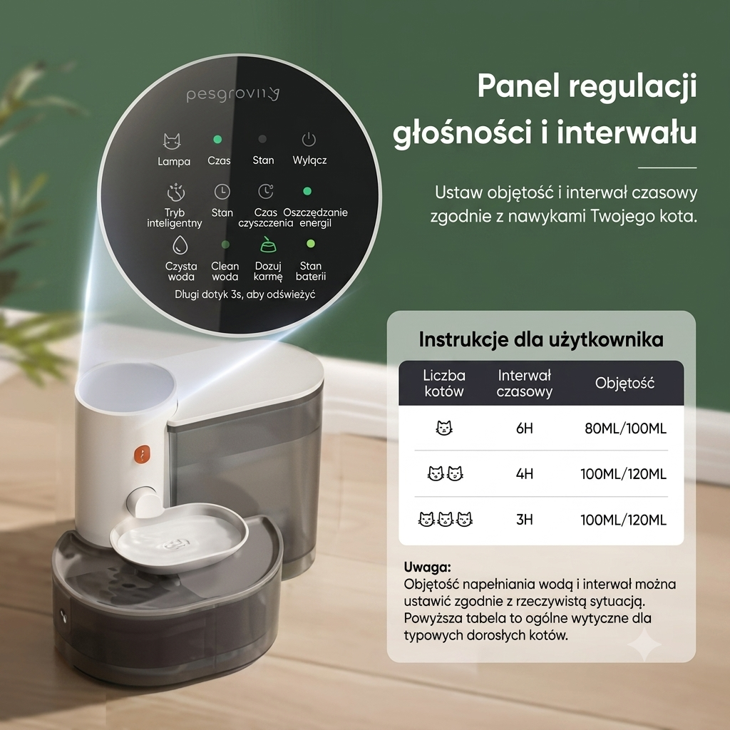 Bezprzewodowa Fontanna dla Kota 3L – Akumulatorowe Poidło USB Ultra Ciche