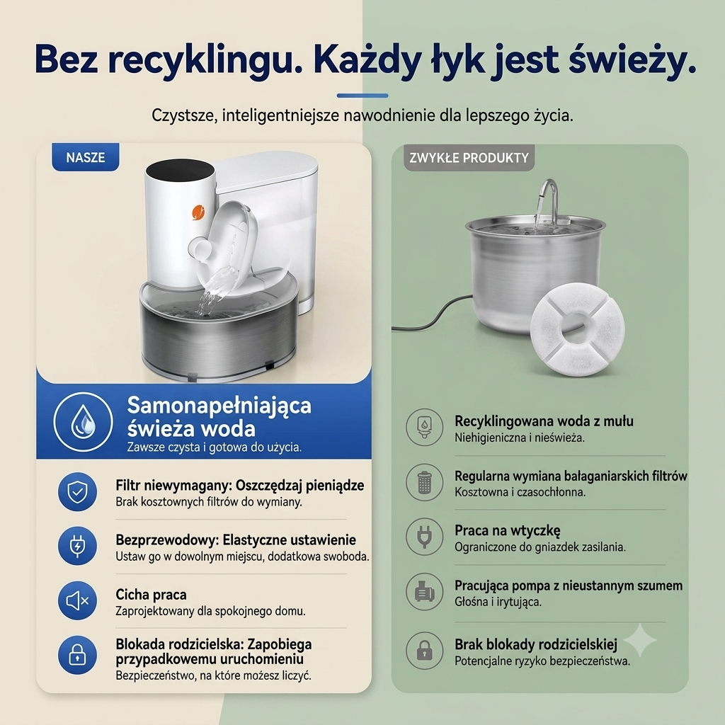 Bezprzewodowa Fontanna dla Kota 3L – Akumulatorowe Poidło USB Ultra Ciche