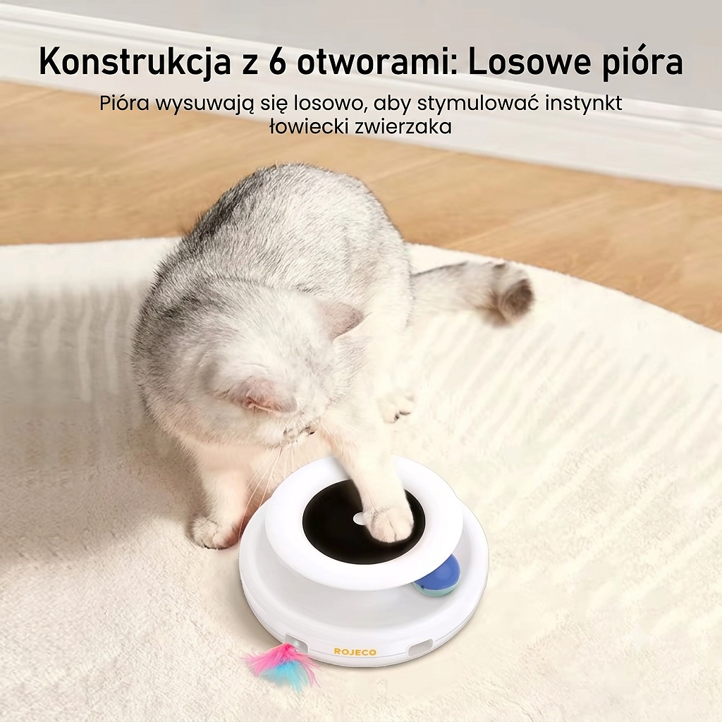Automatyczna Zabawka dla Kota 2w1 – Interaktywna Zabawka z Piórkiem i 5 Trybami Pracy