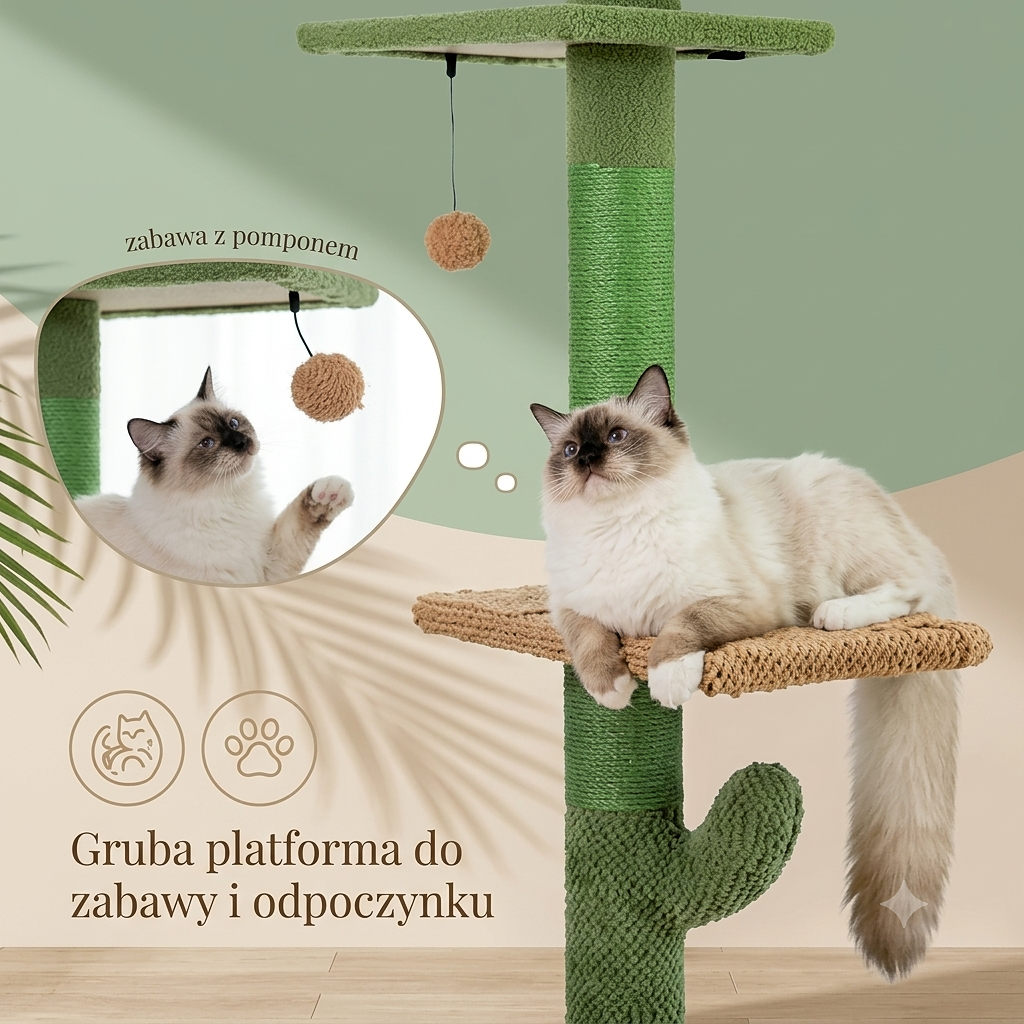 Drapak Sufitowy dla Kota – Wieża 5 Poziomów z Hamakiem i Sizalowymi Słupkami
