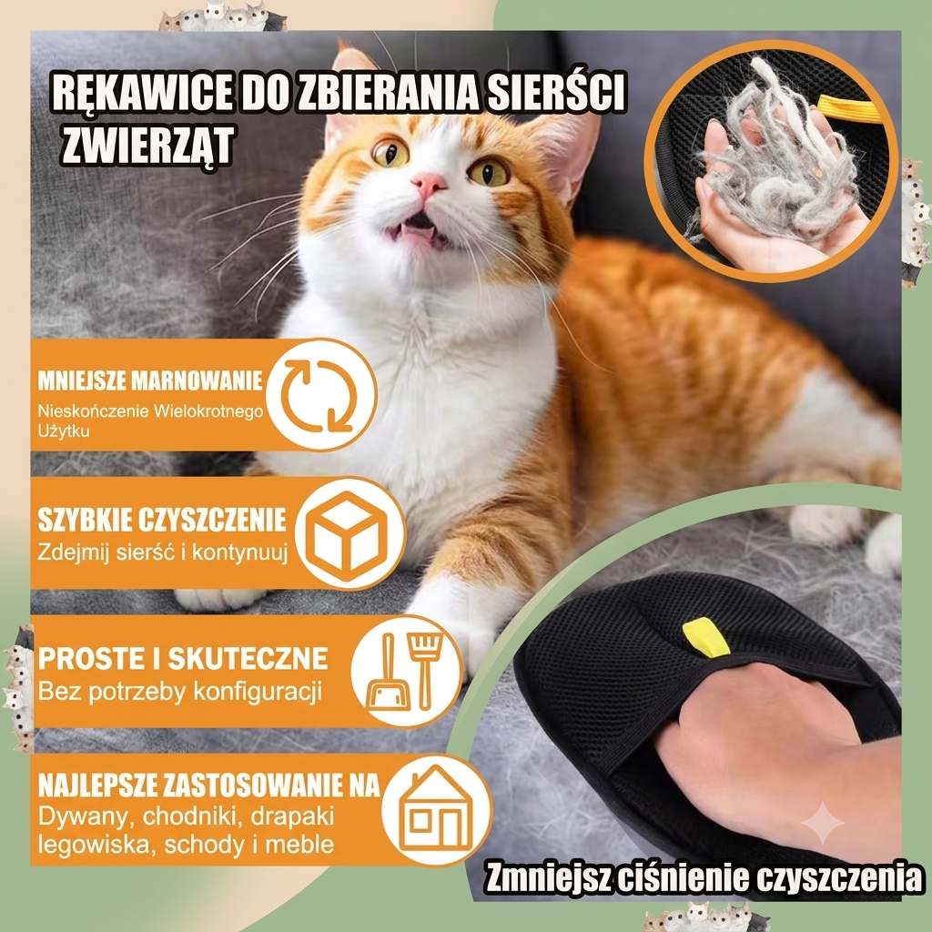 Dwustronna Rękawica do Wyczesywania Sierści Psa i Kota – Rękawica Pielęgnacyjna 2w1