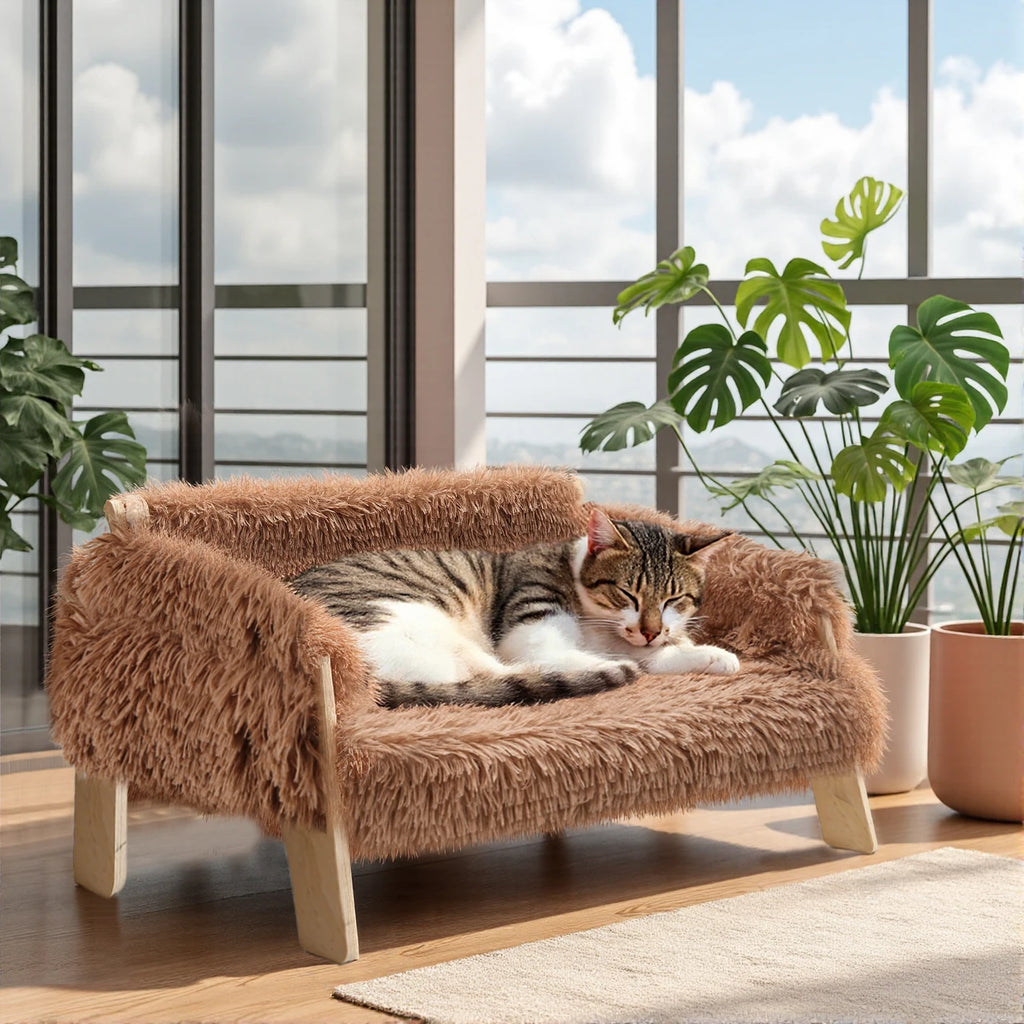 Legowisko dla Kota Premium – Podwyższona Sofa z Drewnianymi Nóżkami