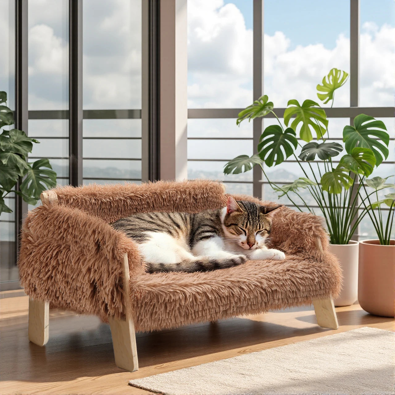 Legowisko dla Kota Premium – Podwyższona Sofa z Drewnianymi Nóżkami